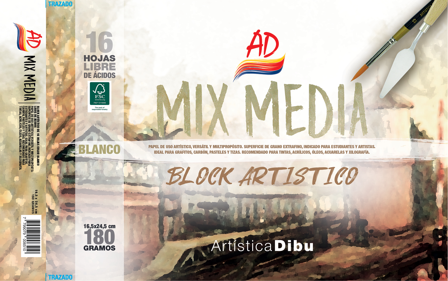 BLOCK MIX MEDIO BLANCO 180G. - 16,5*24,5