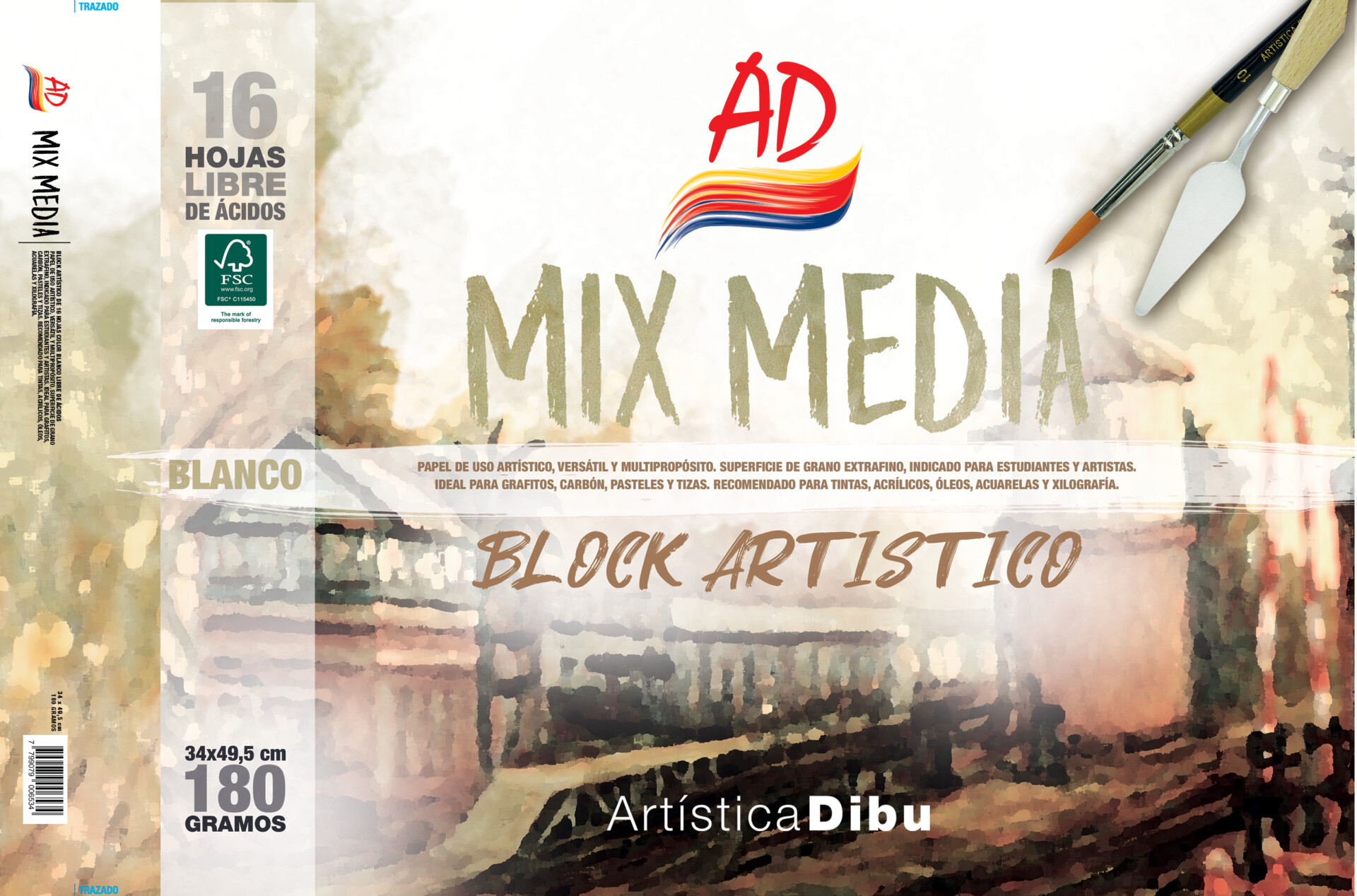 BLOCK MIX MEDIO BLANCO 180G. - 34*49,5