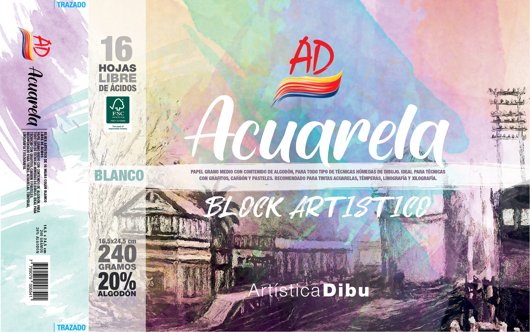 BLOCK ACUARELA 20% BLANCO 240G. - 16,5*24,5