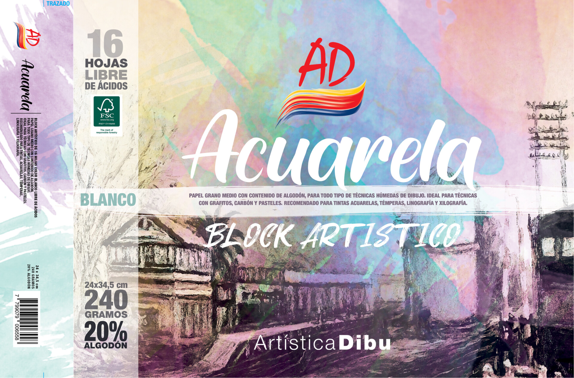 BLOCK ACUARELA 20% BLANCO 240G. - 24*34,5