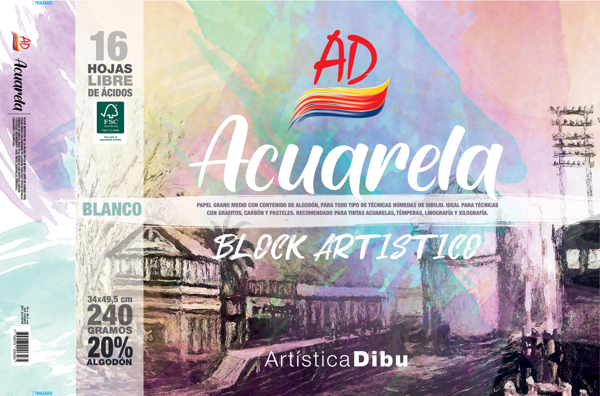 BLOCK ACUARELA 20% BLANCO 240G. - 34*49,5