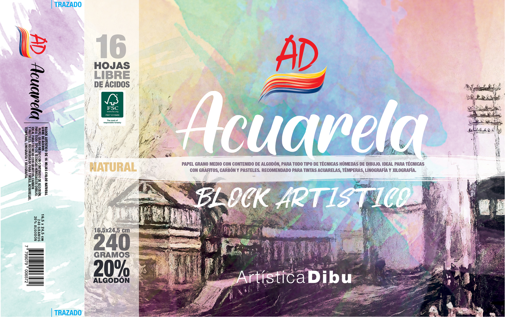 BLOCK ACUARELA 20% NATURAL 240G. - 16,5*24,5
