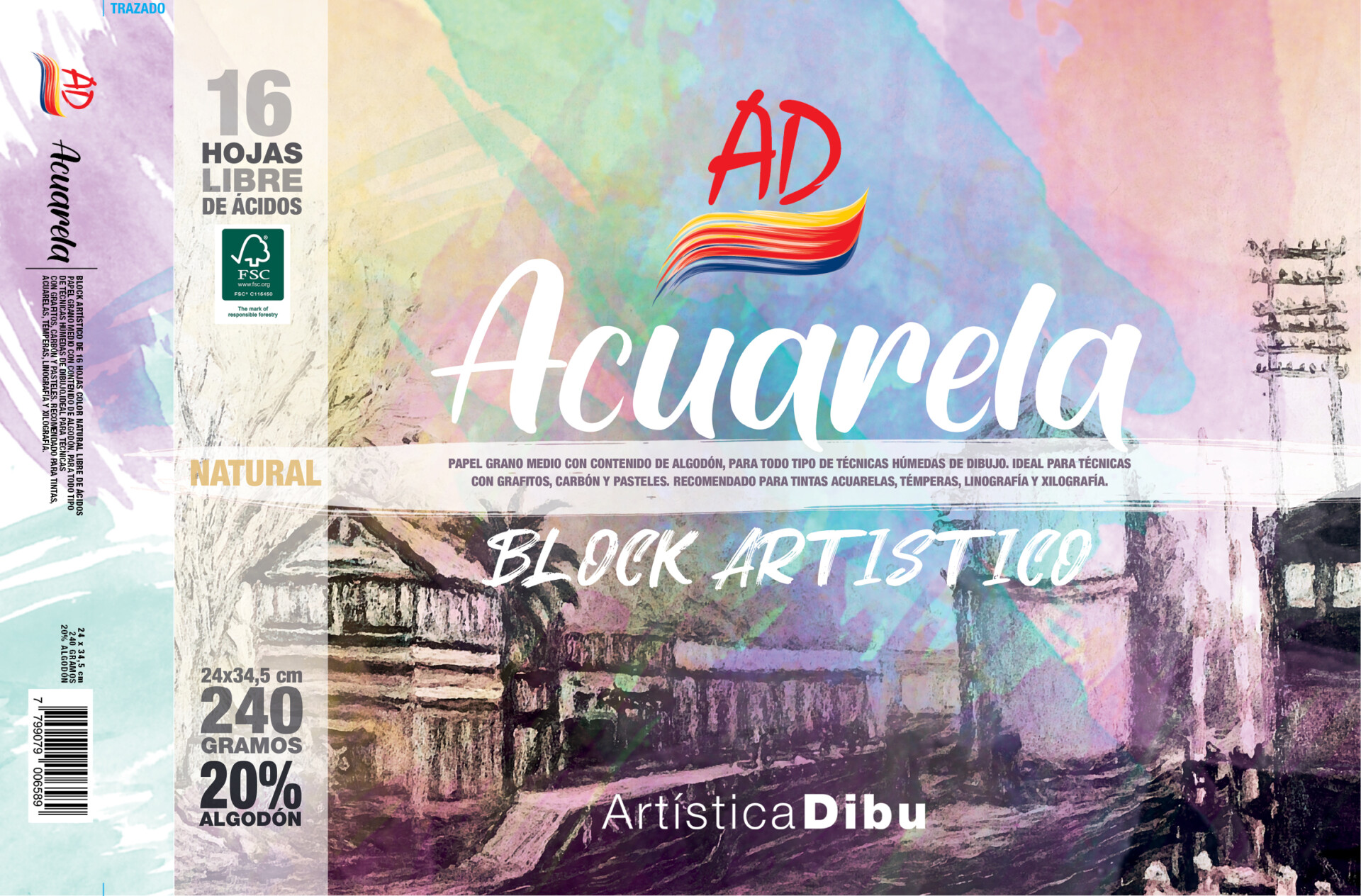 BLOCK ACUARELA 20% NATURAL 240G. - 24*34,5