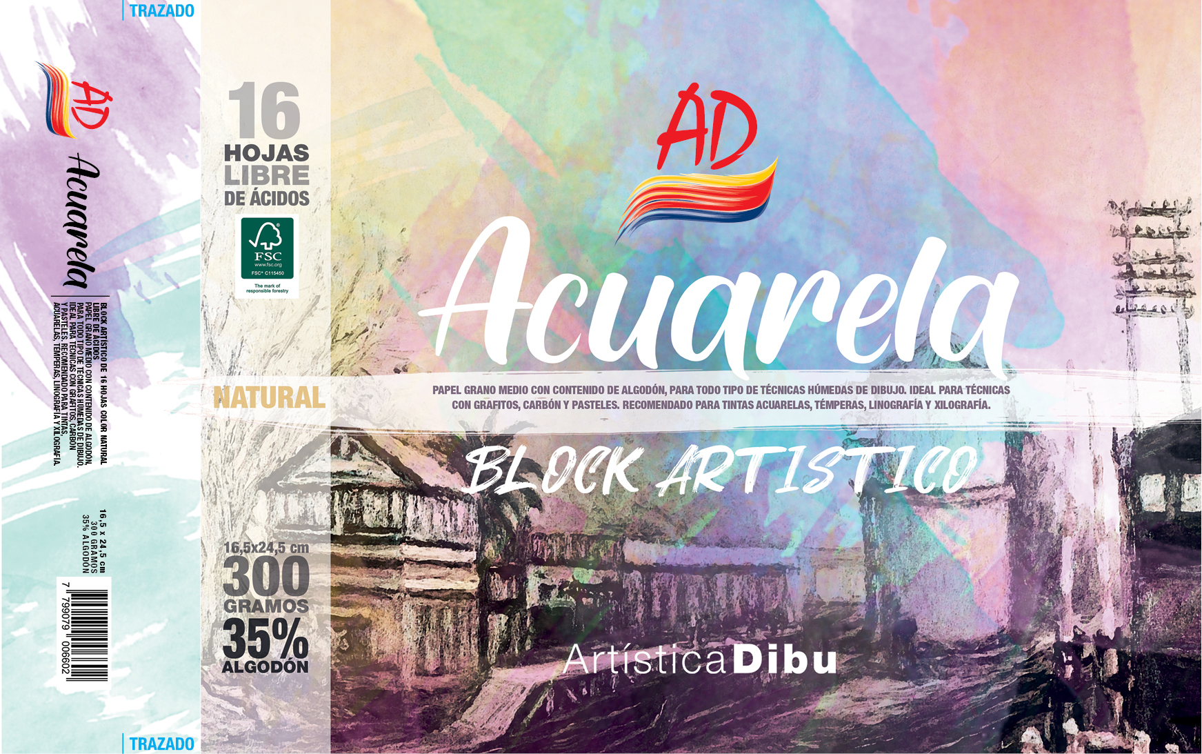 BLOCK ACUARELA 35% NATURAL 300G. - 16,5*24,5