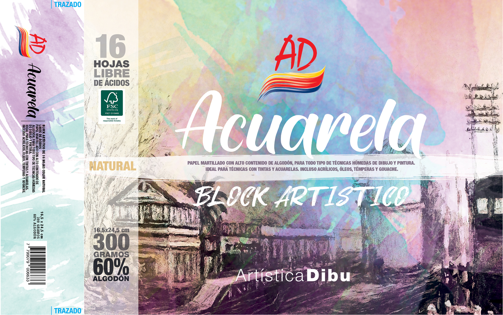 BLOCK ACUARELA 60% NATURAL 300G. - 16,5*24,5