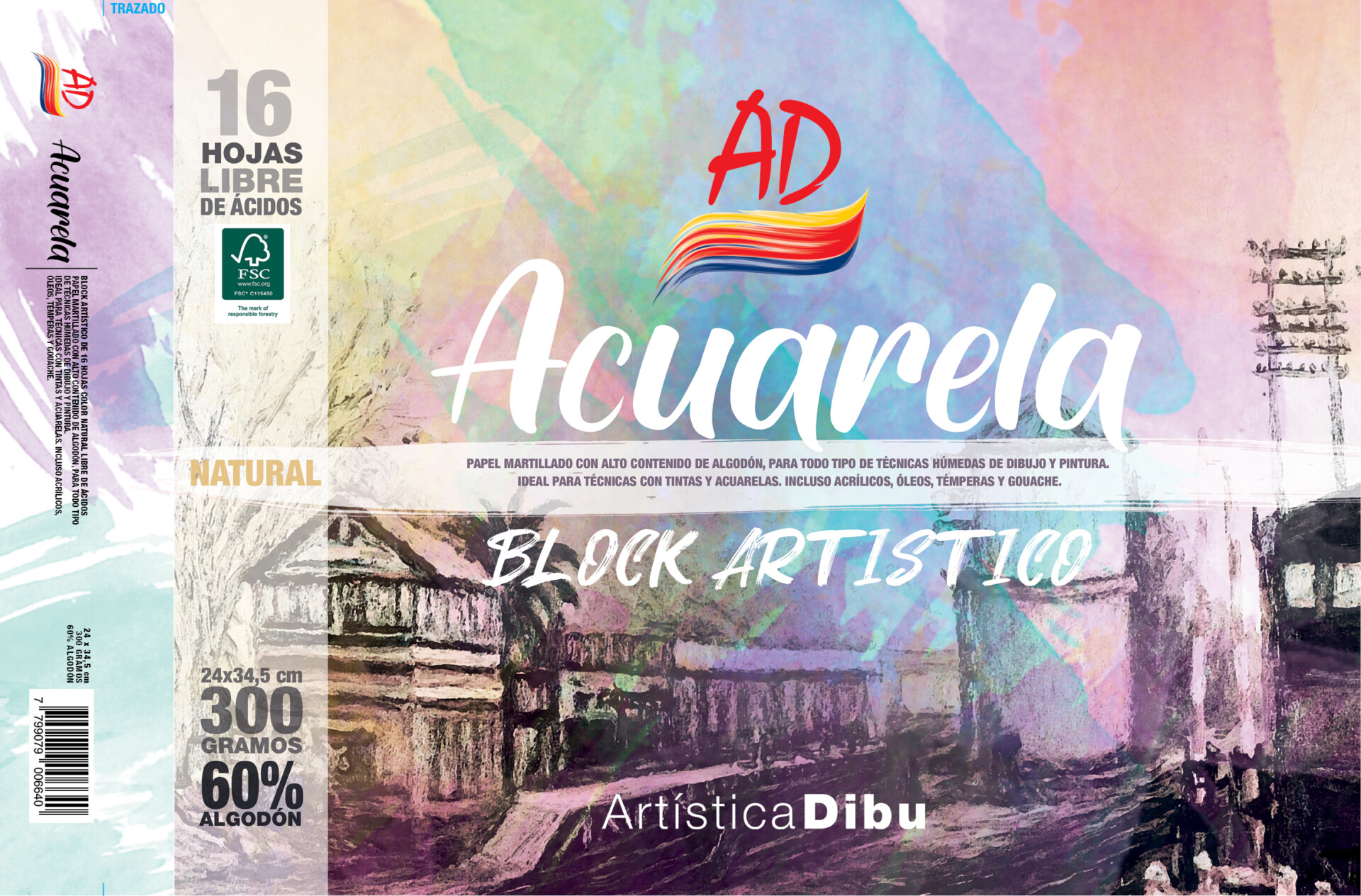 BLOCK ACUARELA 60% NATURAL 300G. - 24*34,5